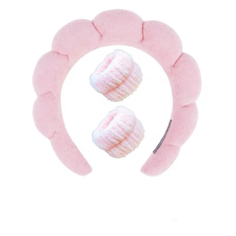 Scalloped Headband and Scrunchies Sets in Pink